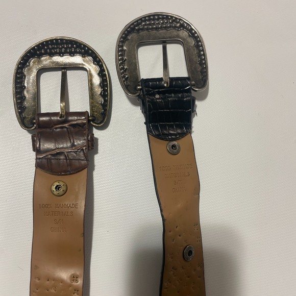 100% manmade material crocodile indent black and brown rhinestone belts - Picture 10 of 13